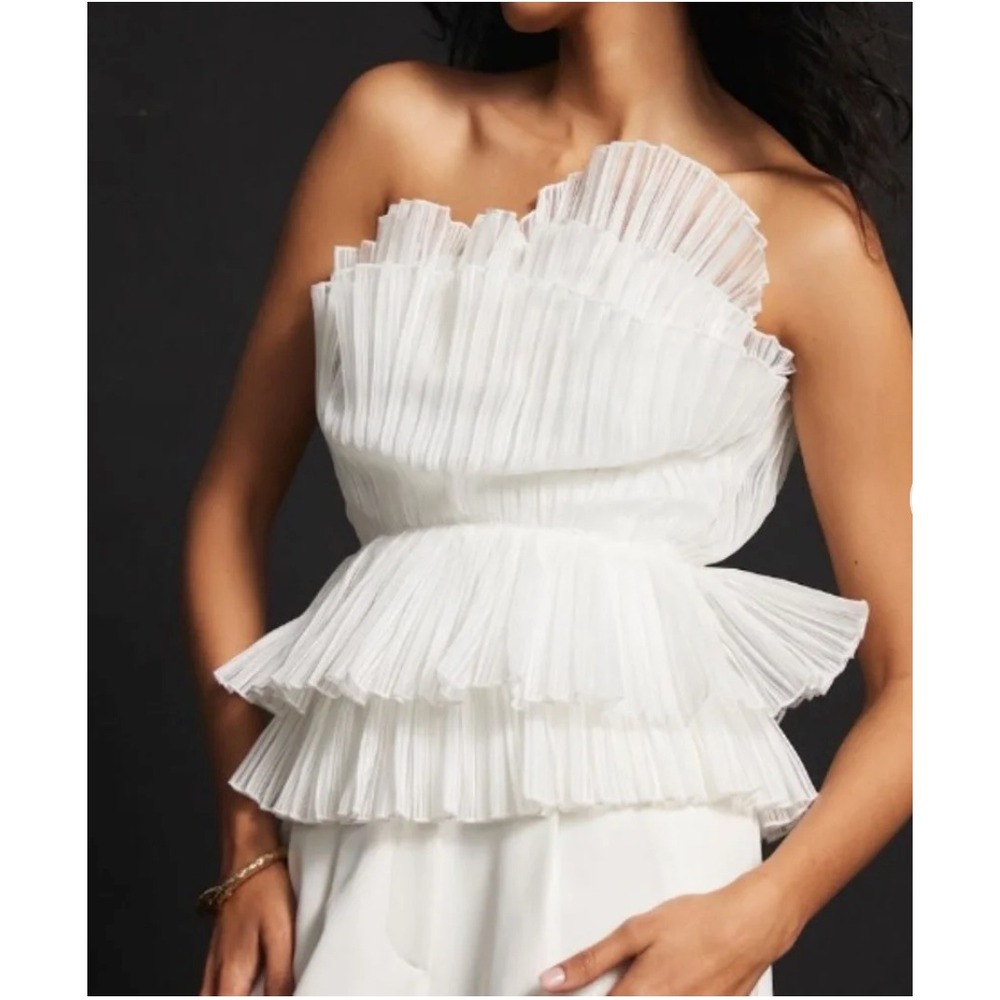 Mint Velvet Pleated Organza Strapless Peplum Top Sz 2 Bridal Coquette Rehearsal